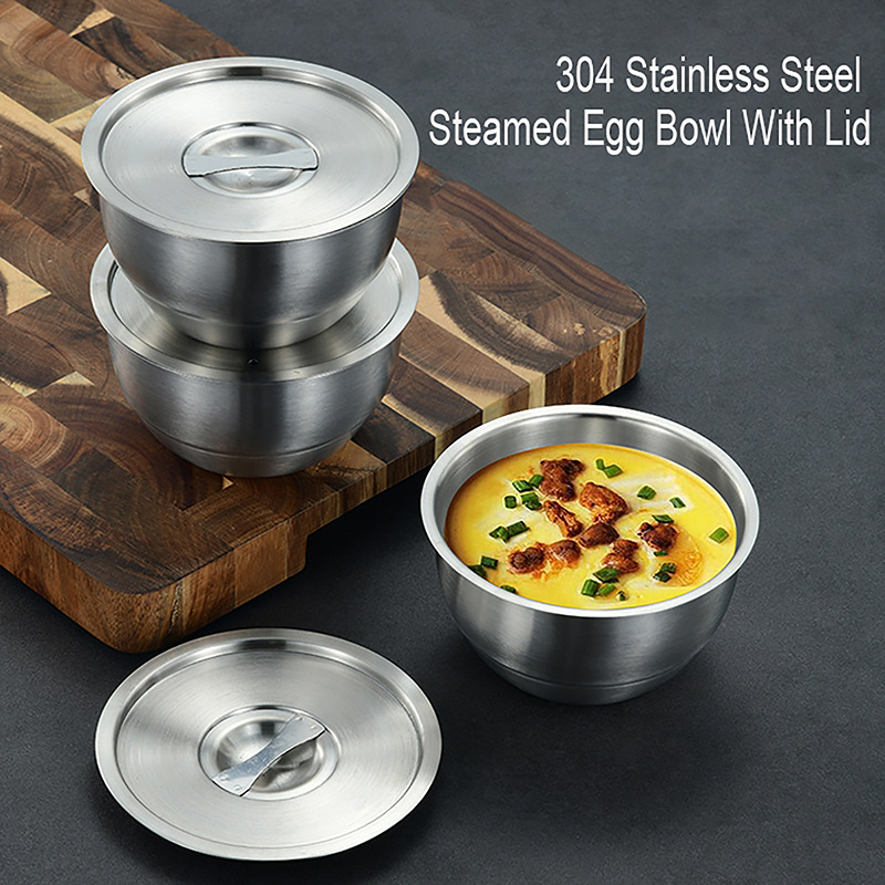 Korean Kitchen Gadgets - ชามข้าวสแตนเลสพร้อมฝาปิด 1 ชิ้น ชามซุป ชามข้าวนึ่ง ชามกันความร้อนสำหรับเด็ก