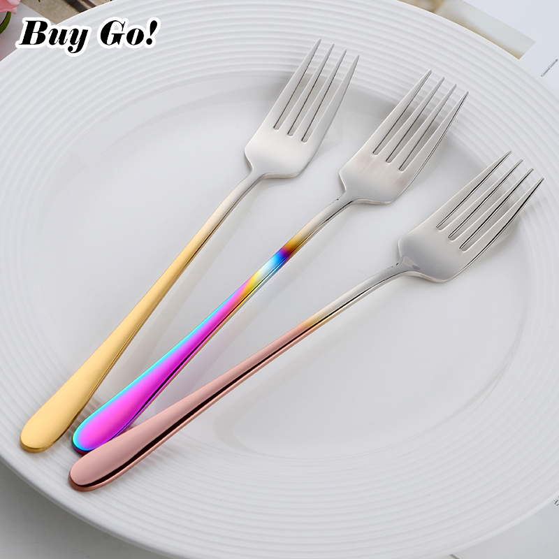 Korean Kitchen Gadgets - 1 PcsสแตนเลสสตีลเกาหลีRainbowเค้กผลไม้ส้อมอาหารค่ำสลัดส้อมขนมทองส้อมสำหรับโรงแรมปาร์ตี้ครัวเครื่องมือ