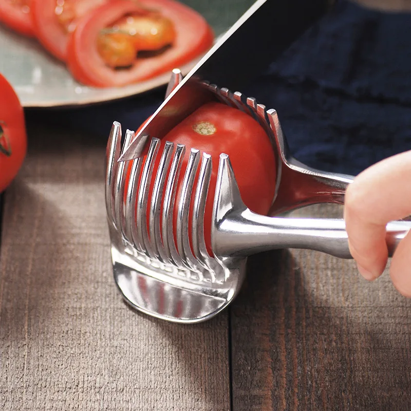 Kitchen Gadgets Hacks - สแตนเลสสตีลมือถือสีส้มเครื่องตัดมะนาวมะเขือเทศตัดคลิปเครื่องตัดผลไม้เครื่องตัดหัวหอม KitchenItem เครื่องตัด Accessorie