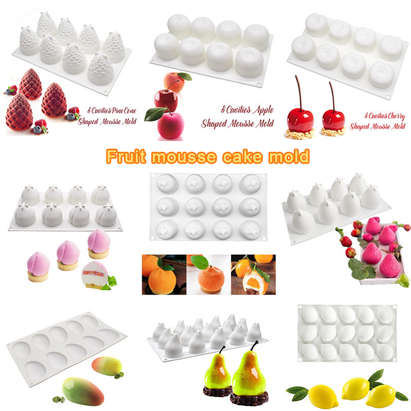 Silicone Mold Baking - แม่พิมพ์เค้กซิลิโคนเกรดอาหารรูปผลไม้หลากหลายแบบ (สับปะรด, พีช, สตรอว์เบอร์รี) สำหรับทำขนมอบและมูส ใช้งานง่าย