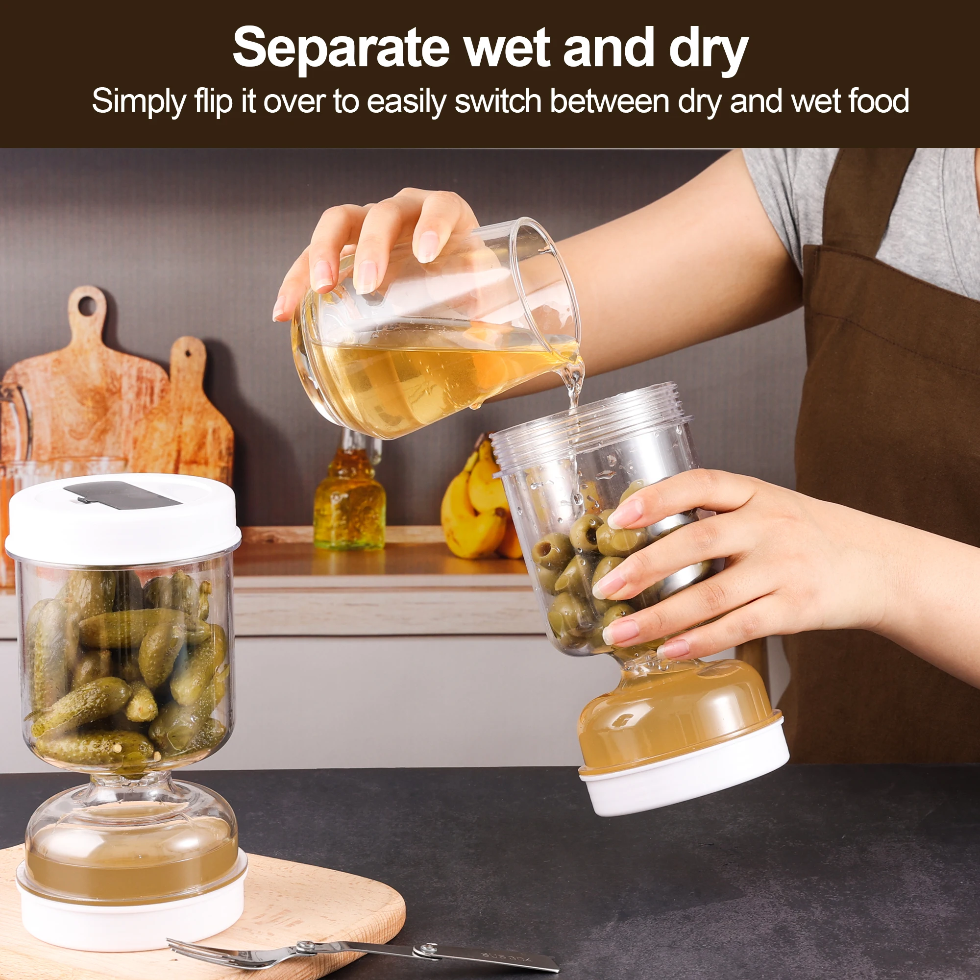 ผักดอง Jar ส้อมแห้งและเปียกเคร - Korean Kitchen Gadgets บทวิจารณ์และราคา